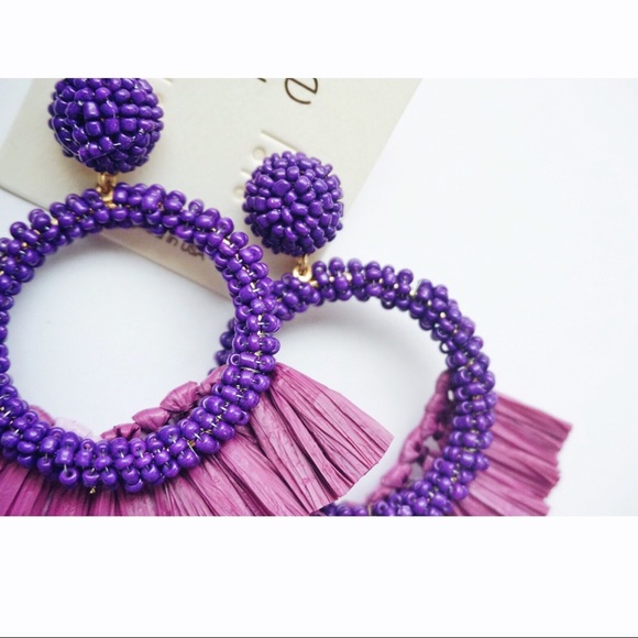 NEW! Lilac Acrylic Beaded Tassel Hoop Earrings - Picture 7 of 11